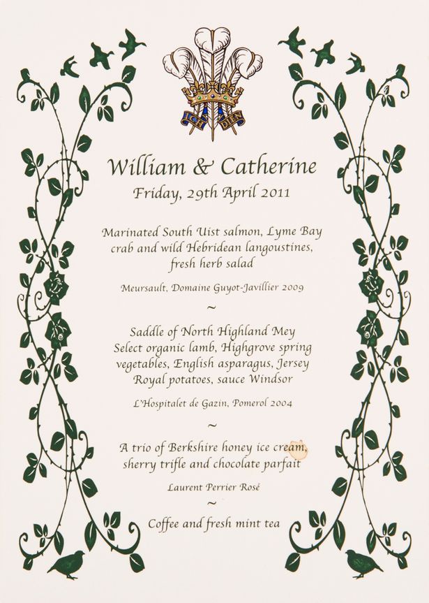 wills and kates menu